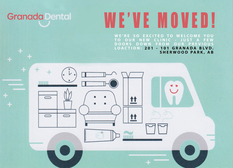 Granada Dental We've moved! We're so excited to welcome you to our new clinic - just a few doors down from our previous location: 201-101 Granada Blvd. Sherwood Park, Alberta - with illustration of a van